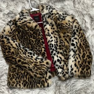 Express Leopard print faux fur coat